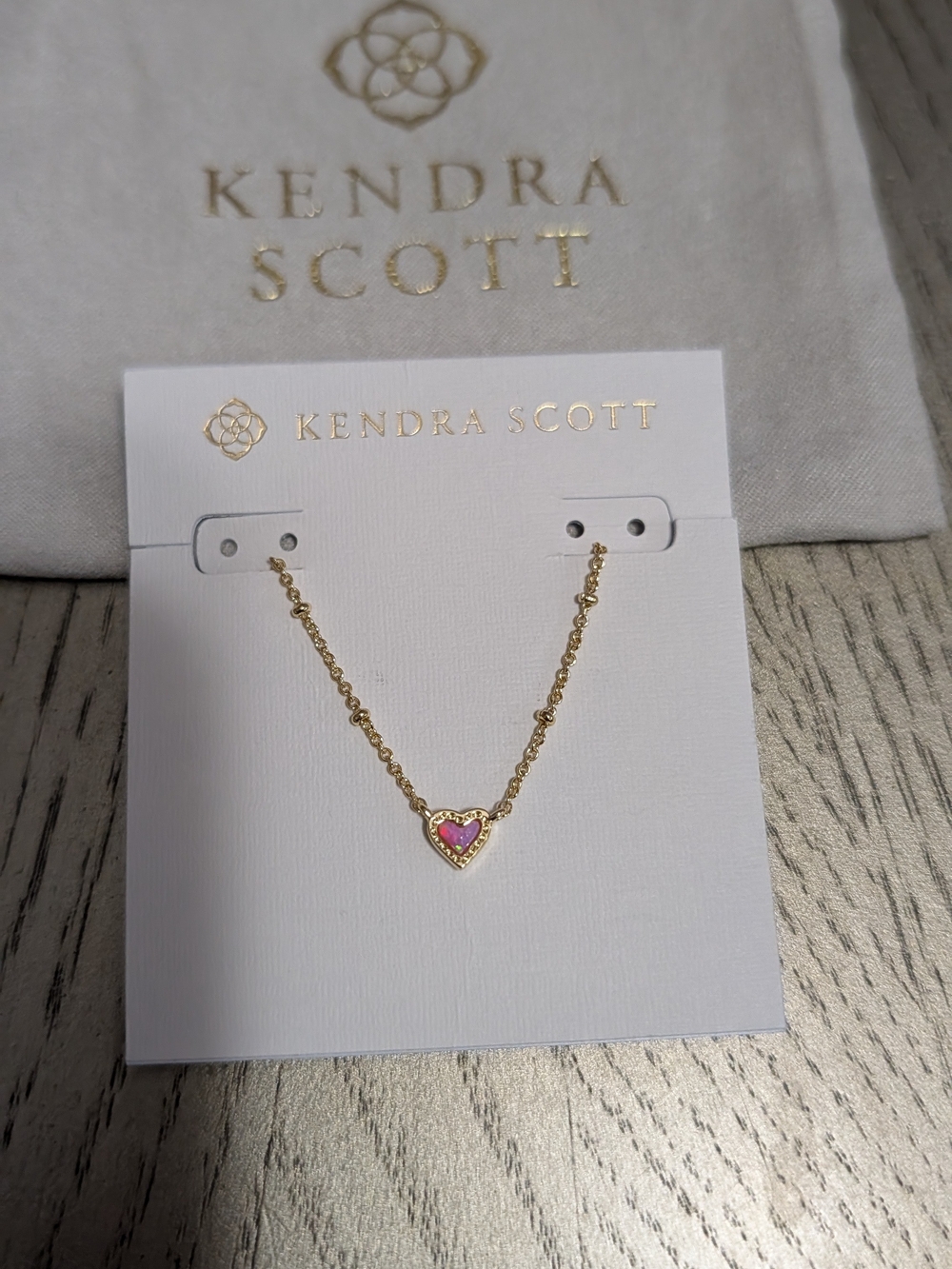 Kendra Scott Gold Heart Necklace with Pink Center Stone